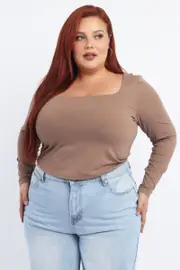 Brown Supersoft Top Long Sleeve Scoop Neck