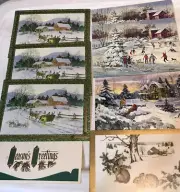 Older Unused Christmas Cards X 8 Lot New Assorted Bunnies Scenery Snow Birds