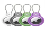 4pcs For Apple AirTag Case Protective Compatible with Apple AirTag Secure Holder with Wire Cable-Transparent and Black and Green and Purple