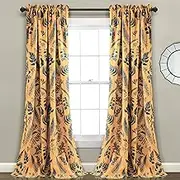 Lush Decor Devonia Allover Light Filtering Window Curtain Panel Pair, 52" W x 84" L, Yellow & Blue