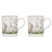 2x Ashdene New Bone China 400ml Sweet Meadows Bunny White Mug Tea/Coffee Cup