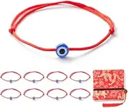 [Kelistom] 8 Pieces Evil Eye Red Kabbalah String Bracelets for Women Men Boys Girls Protection Amulet Storage Gift Bag with Long Tassels