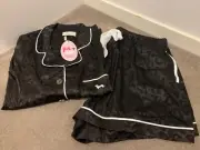 BNWT Peter Alexander Black With White Trims Spots Satin Summer Set-SIZE 2+