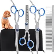 4Pcs Professional Dog Grooming Scissors Kit Dog Cat Hair Thinning Trimming Cutting Shears, Comb and Curved Scissors Pet Grooming Scissors Set for DIY Home Salon