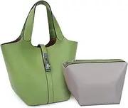 [Kadynow] Top Handle Bag for Women Vegan Leather Bucket Bag for Women Shoulder Purse Satchel with Detachable Small Purse
