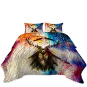 Colorful Native Deer Painting Coverlet