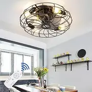 Ceiling Fans with Lights and Remote,20'' Low Profile Modern Dimmable LED Ceiling Fan Black Flush Mount Ceiling Fan with Lights for Living Room Bedroom Kids Room (Caged)