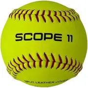 RECKEN Scope 11 Inch Leather Softball – Split Leather Cover, Raised Seams, 0.47 C.O.R., PU Core for Game and Training