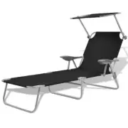 Folding Pool Sun Lounger Reclining Garden Sunbed Outdoor Beach Chair With Shade