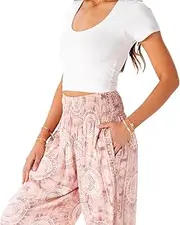 [Lotus and Luna] Women's Harem Pants Thai Pants for Beach & Lounge High Waisted Flowy Boho Pants Genie Pants Yoga Pants