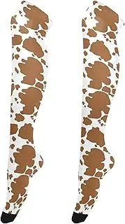 [Caihoyu] Women Thigh High Socks Lightweight Extra Long Over Knee High Boot Stockings Warm Over Knee Socks for Proms Brown Cow Print Pattern Animal, Brown Cow Print Pattern Animal