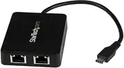 StarTech.com USB C to Dual Port Gigabit Ethernet Adapter with USB 3.0 (Type-A) Port - USB Type-C Gigabit Network Adapter - Black