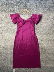 Abercrombie & Fitch Taffeta Off The Shoulder Midi Dress Fuchsia Pink XL Petite