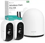 WUUK 2K Battery Operated Outdoor Security Camera Wireless, No Subscription, Wi-Fi Surveillance Home Security Camera System with Base Station, 32GB Free Local Storage, IP67, Compatible with Alexa