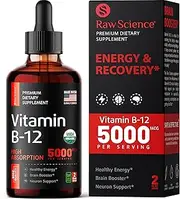 S RAW SCIENCE Vitamin B12 Liquid Drops Sublingual 5000mcg, Methyl & Methylcobalamin Supplements for Women and Men, Mood & Energy Booster, Metabolism & Heart Health Support, Maximum Absorption Formula