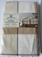 Bee & Willow Laminated Tablecloth 60” X 120” Wipe Clean Oval & Oblong Lt Brown