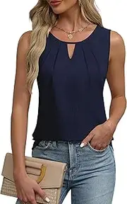 [Cuptacc] Top Women's Sleeveless Tops Women's Summer Keyhole V-Neck Plain Elegant Blouse Tank Top