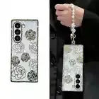 Electroplated Flower Case for Samsung Galaxy Z Fold 6 Glossy Hard PC Cover Strap