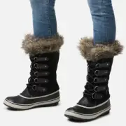 Sorel Size 9 Black/Quarry Joan of Arctic Boots Suede Waterproof Faux Fur K1-10
