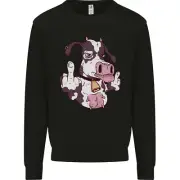 Funny Offensive Rude Cow Finger Flip Kids Sweatshirt Jumper