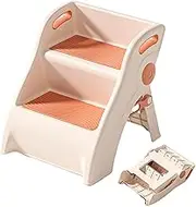 Kids Bathroom Stool, Foldable 2 Step Stools with Handles, Anti-Slip Sturdy Ladder, Portable Step Stool, Ideal for Kitchen, Bedroom, Classroom, Safe and Easy to Use Support