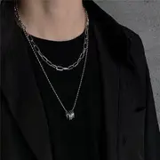Set of 2: Stacked Ring Pendant Ball Chain Necklace + Paperclip Chain Necklace As Shown In Figure - One Size