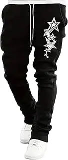 [WDIRARA] Men's Graphic Printed Stacked Sweatpants Flared Leg Y2K Drawstring Waisted Casual Jogger Pants with Pockets