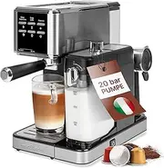 ProfiCook® 2 in 1 Espresso Machine for Powdered Coffee and Nespresso Compatible Capsules – 20bar Filter Holder – with Milk System for Latte and Cappuccino – Filter Holder Included – PC ES 1266