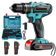 21V Cordless Drill with 2Battery and Charger, Electric drill Set, Power Drill with 3/8 Inch Chuck