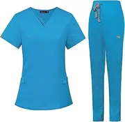 [ａ aternee] Women Scrub Set, Nurse Costume Workwear Healthcare, Soft Top Jogger Pants, Nursing Uniform for Pet Groomer Cosmetology Shop