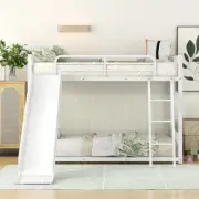 Metal Twin over Twin Bunk Bed Frame w/ Slide Ladder Kids Bedroom Saving Space US