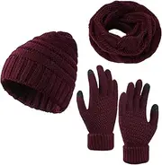 [Generic] Scarf Hat Gloves Set Warm Wool Hat Scarf Gloves Slouchy Three Winter Snow Knit Cap Screen Mittens Scarves Sets Features: Scarf Gloves Boys