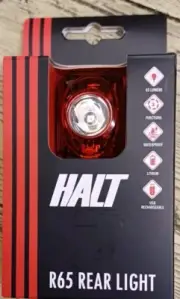 Halt R65 USB Rechargeable Rear Bike Light. 65 Lumens, Flashing Or Steady Beam