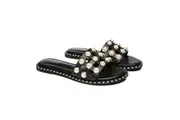 TARRAMARRA Women Leather Pearls Flat Slides Junia Black