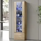 Oikiture Display Cabinet Buffet Sideboard LED Light High Gloss Cupboard Natural