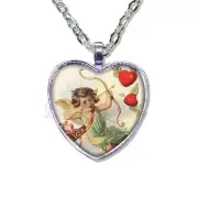 Shabby Chic Cupid Bow and Arrow Handmade HEART-shaped glass pendant necklace