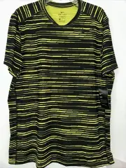 Nike Dri-Fit SS Crew Neck Blk Yellow Striped T Shirt Men XL NWT