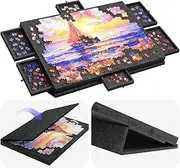 Foldable Puzzle Board with 2-in-1 Designed Stand & Cover, Tilting Jigsaw Puzzle Table with 6 Drawers, Lightweight Felt Puzzle Plateau Portable Puzzle Storage Saver 1000 Pieces - Dark Gray