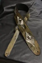leather guitar strap custom made all by hand 3" Patches Tuscon snake SB BW