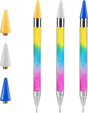 3pcs Wax Pencil for Rhinestones, Double Head Rhinestone Picker Tool with 3 Wax Tips Self Adhesive Rhinestone Applicator Tool Dotting Tools for Nail DIY Crafts (Blue, Yellow, White)