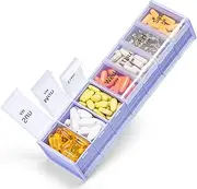 Extra Large Weekly Pill Organizer 2 Times a Day - 7 Day Pill Box, AM PM Pill Case with Double Layer Jumbo Compartment for Pills, Vitamin, Fish Oil, Supplements(Puple/White)