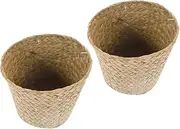 LABRIMP 2pcs Mini Litter Box Seagrass Woven Storage Basket Waste Basket for Home Office Seagrass Woven Basket Small Garbage Can Woven Basket Living Room Trash Basket