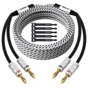 14 AWG Speaker Cable Wire 4 Feet with Gold-Plated Banana Tip Plugs-CL2 Rated-...