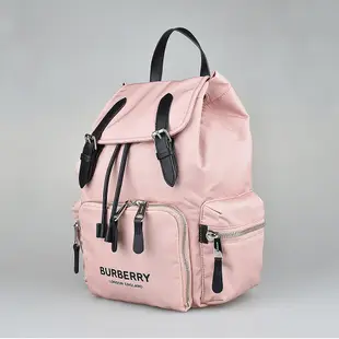 BURBERRY THE RUCKSACK字母LOGO尼龍掀蓋壓釦式束口後背包(粉紅)