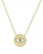 Bloomingdale's Fine Collection Diamond Evil Eye Medallion Necklace in 14K Yellow Gold, 0.15 tcw