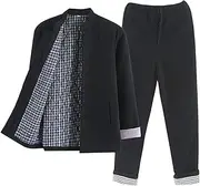 [YUUSONSM] Tang Suit, Winter Cotton Suit Men's Thick Padded Suit Warm Tai Chi Uniform Long Sleeve Chinese Traditional Tops and Pants red-L