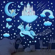 Glow in The Dark Stars for Ceiling,Unicorn Wall Decals Stickers for Girls Bedroom Glow in The Dark Stickers Vinyl Unicorn Castle Room Wall Decor for Baby Kids Girls Nursery Playroom Mural