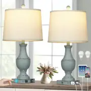 Farmhouse Table Lamps Set of 2, Rustic Touch Control Bedside Large, Turquoise