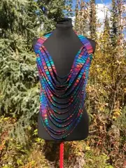 NEW Multi Strand Bib Statement Necklace Body Jewelry Rainbow Stripe Tie Closure