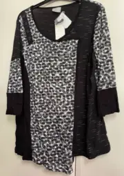 Womens Taking Shape Mock Wrap Top Black/Grey/White Size S BNWT